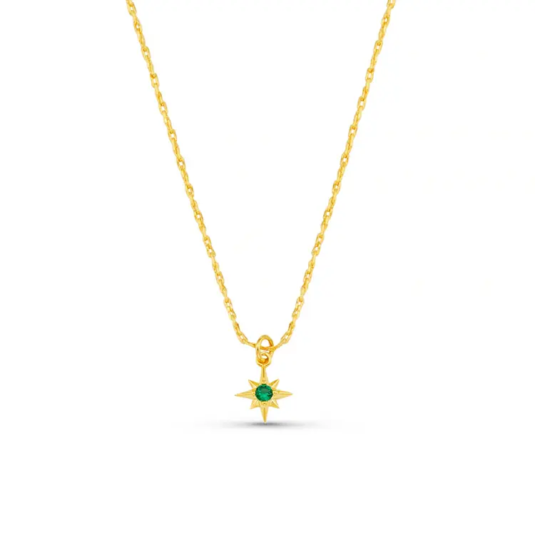 Micro Emerald Starburst Fine Collar Necklace - Gold Plated