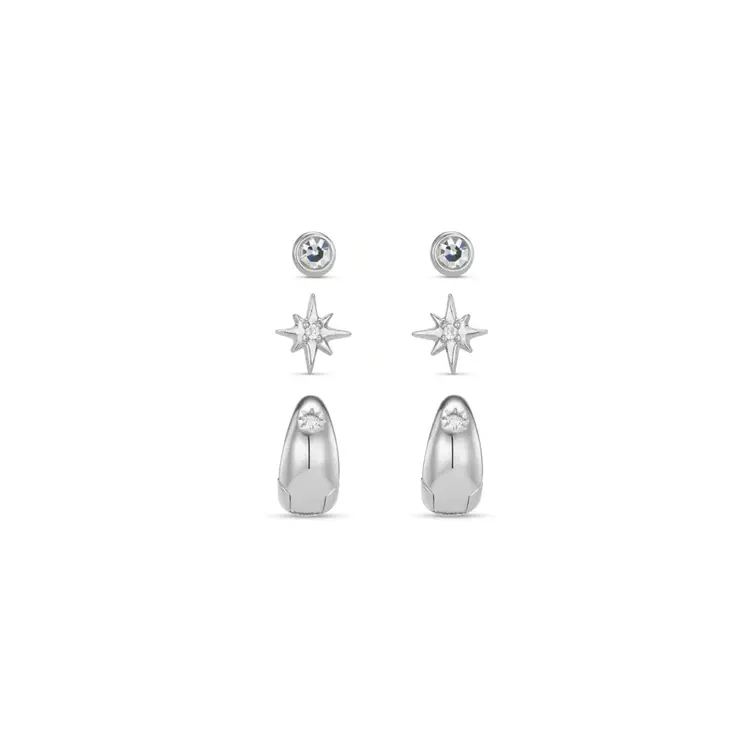 Starburst Tiny Taper Ear Stacking Set - Sterling Silver Plated