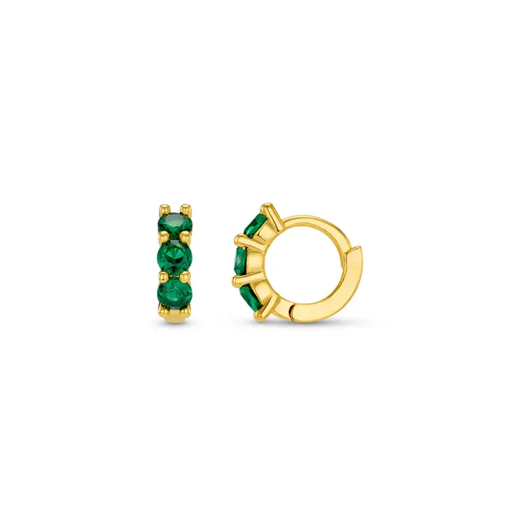 Emerald Mini Micro Hoop Earrings - Gold Plated
