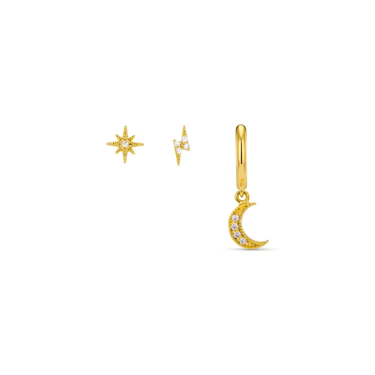 Orelia Lightning & Moon Ear Stacking Set - Gold Plated