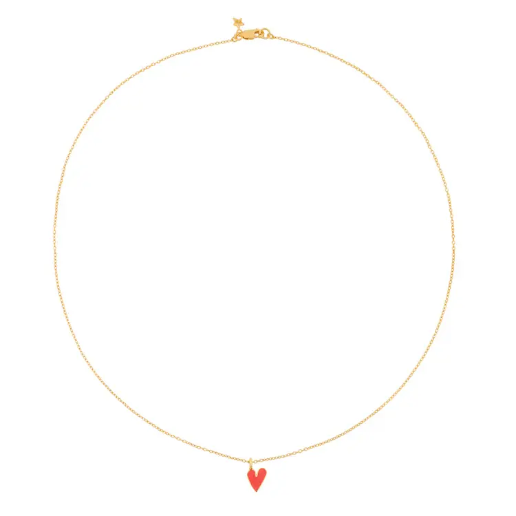 Bibi Camille Medium Heart Necklace Neon Pink Enamel