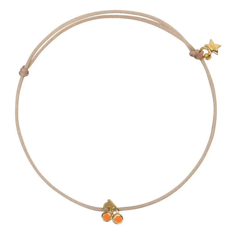 Bibi Camille Cherry Beige Rope Bracelet Neon Coral Enamel