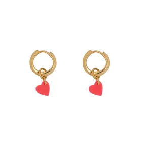 Bibi Camille Small Neon Pink Heart Hoop Earring - Gold Plated