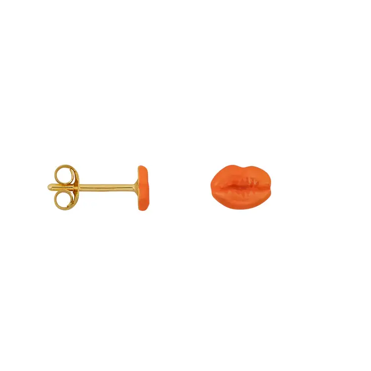 Bibi Camille Lips Stud Earring - Gold Plated Neon Coral