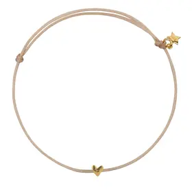 Bibi Camille Mini Heart Rope Bracelet - Gold plated Plain Beige Rope