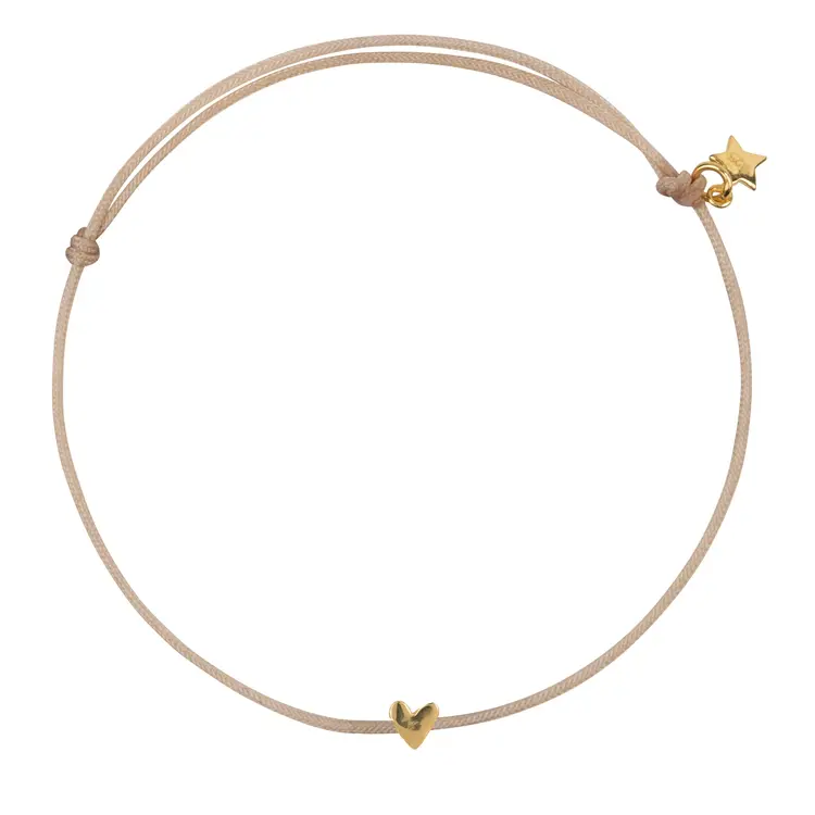 Bibi Camille Mini Heart Rope Bracelet - Gold plated Plain Beige Rope