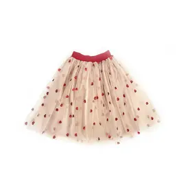 Ratatam Long beige skirt with red hearts