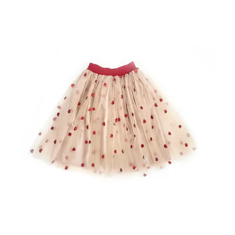Ratatam Long beige skirt with red hearts
