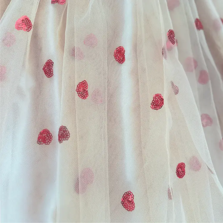 Ratatam Long beige skirt with red hearts
