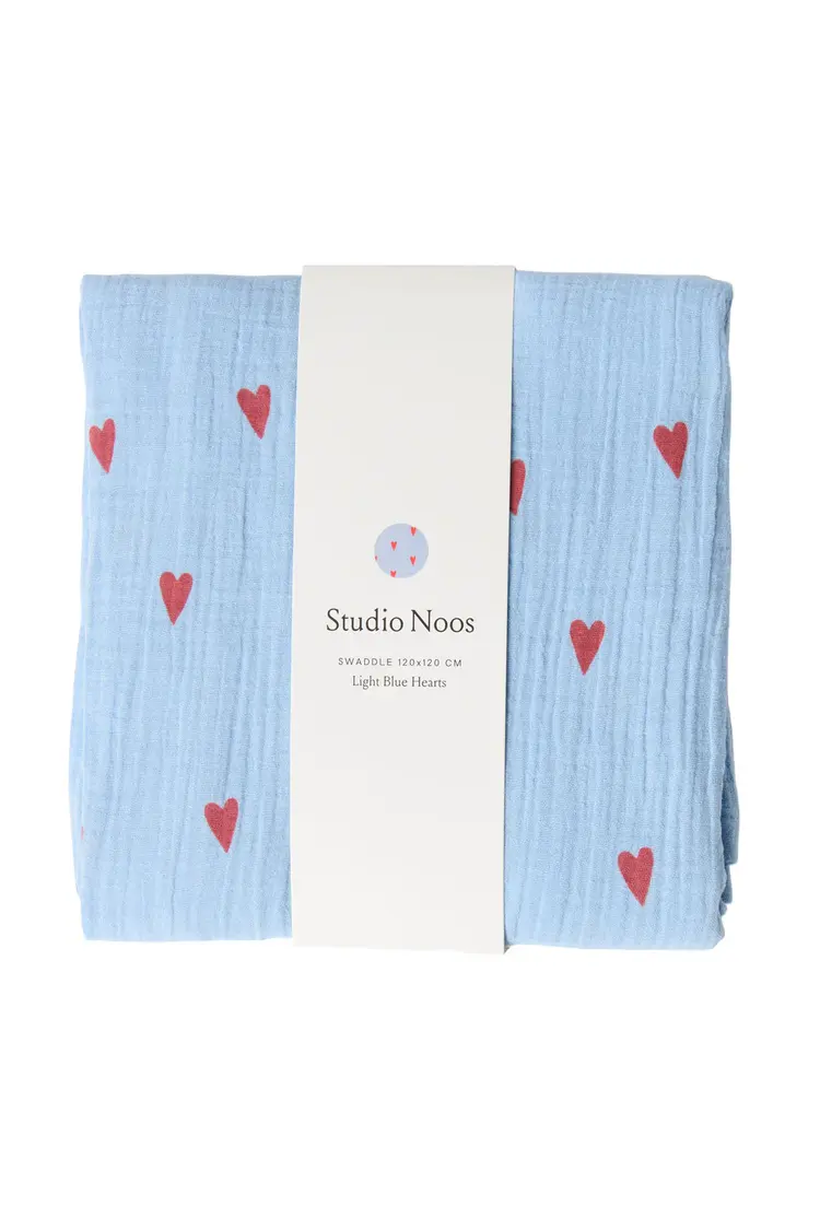 Studio Noos Swaddle Medium - Light Blue Hearts