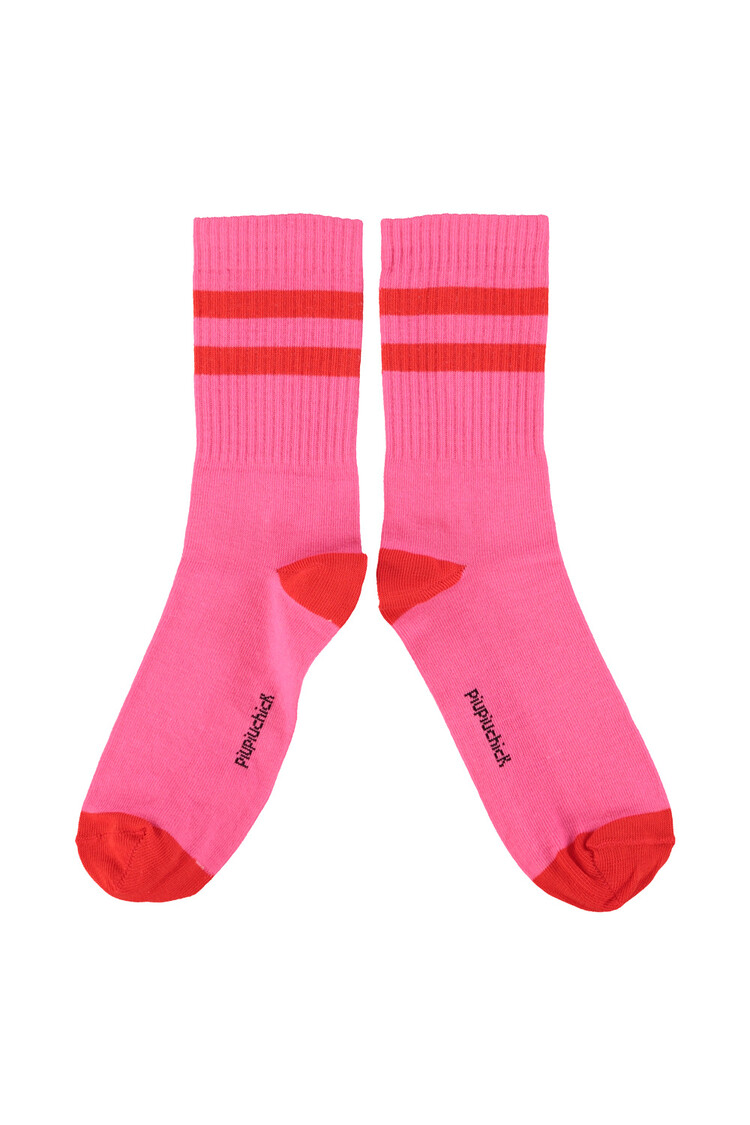 Piupiuchick Socks - Pink w/red stripes