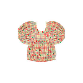 Piupiuchick Cropped blouse w/baloon sleeves - yellow w/cheries