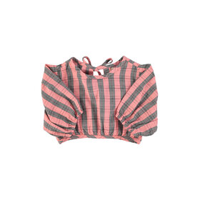 Piupiuchick Cropped blouse w/baloon sleeves - pink & green checkered