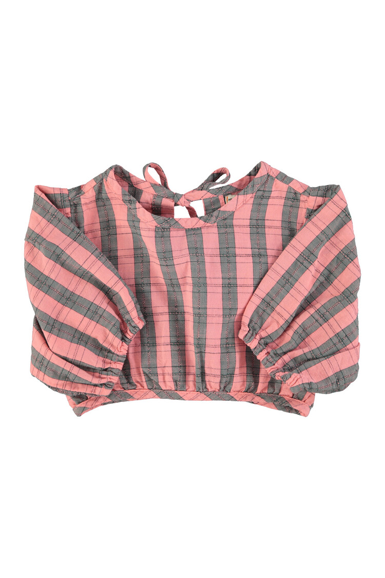 Piupiuchick Cropped blouse w/baloon sleeves - pink & green checkered
