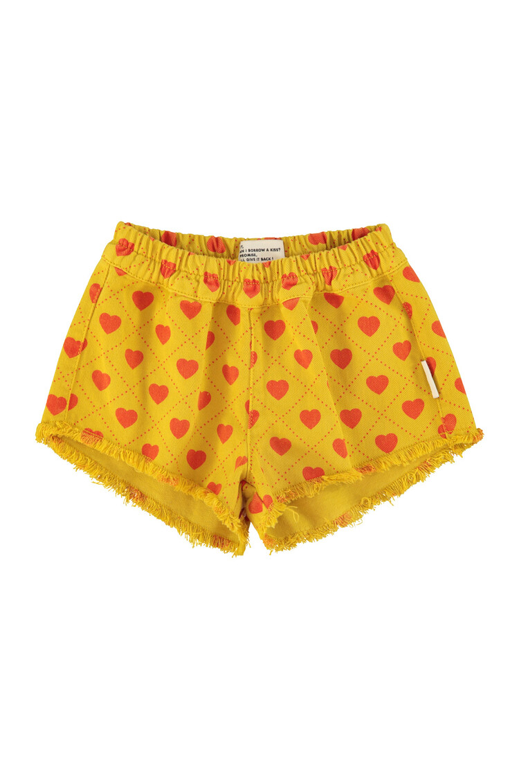 Piupiuchick Shorts w/fringes - mustard/red hearts