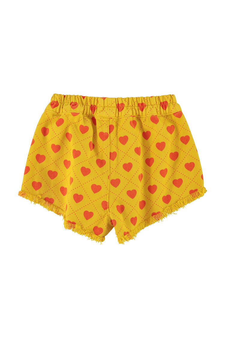 Piupiuchick Shorts w/fringes - mustard/red hearts