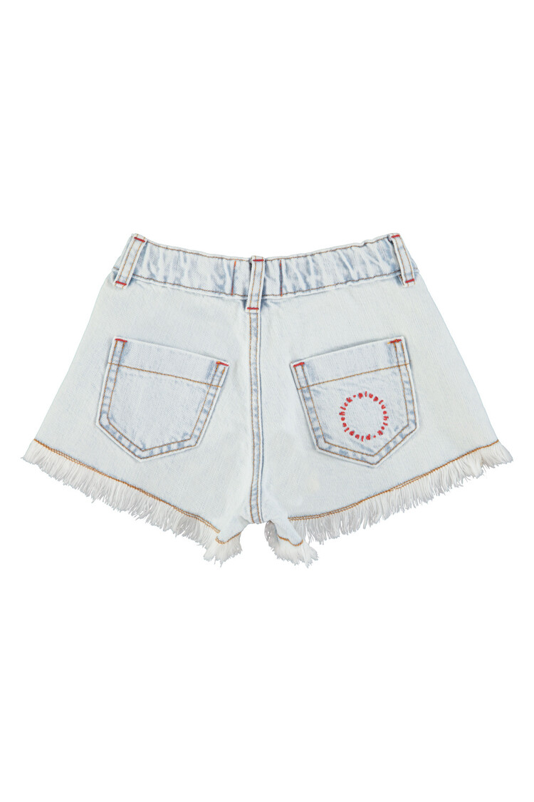 Piupiuchick Shorts w/fringes - washed light blue denim
