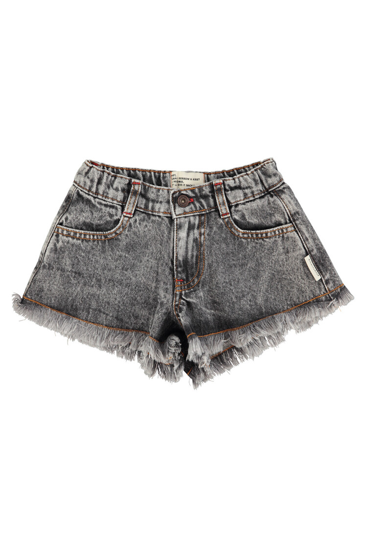 Piupiuchick Shorts w/fringes - washed black denim