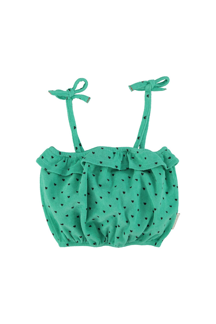 Piupiuchick Top with straps - green w/black hearts