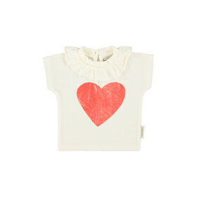 Piupiuchick Baby T-Shirt/collar - ecru/red heart print