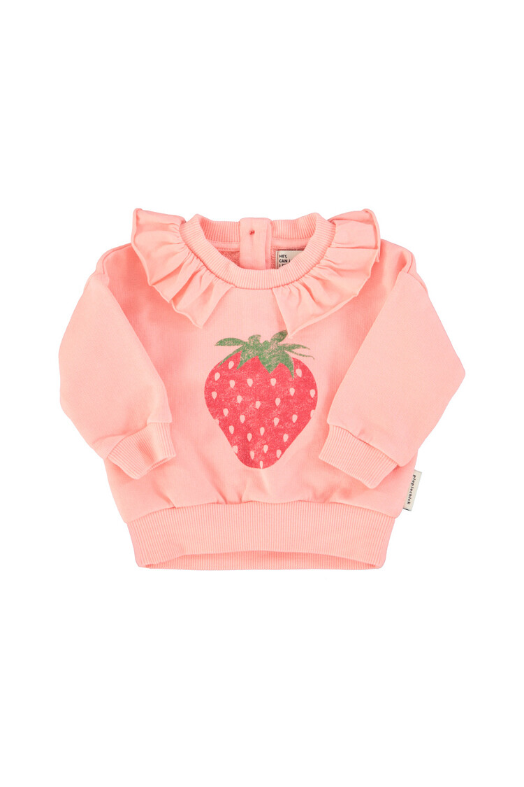 Piupiuchick Baby Sweatshirt Collar - Light pink/strawberry print