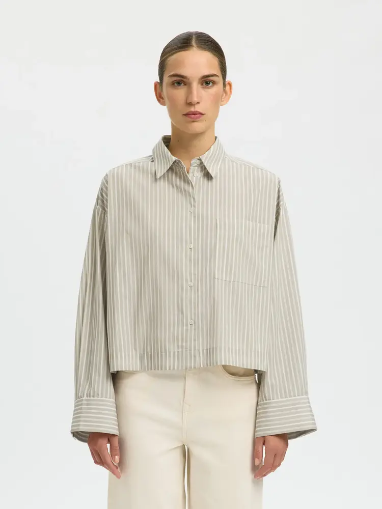 Selected Astha Cropped Boxy Shirt - White stripes