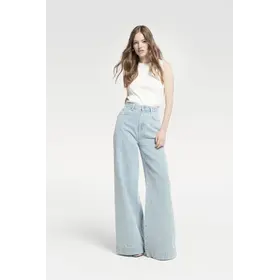 Homage Wide Leg Jeans Whit Allover Distressed - Clear Blue