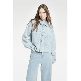 Homage Oversized Denim Jacket Whit Allover Distressed - Clear Blue