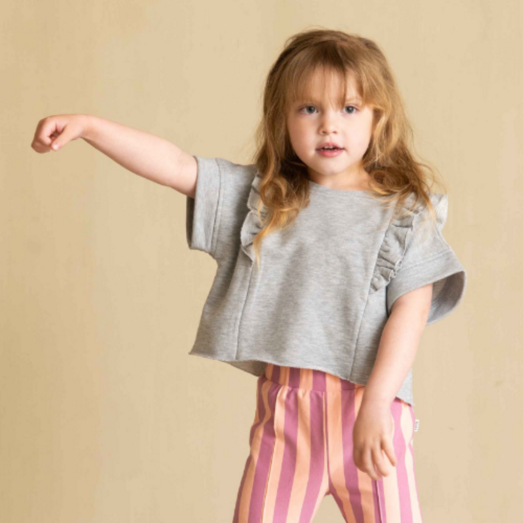 House of Jamie Relaxed Ruffled Tee - Grey Melange