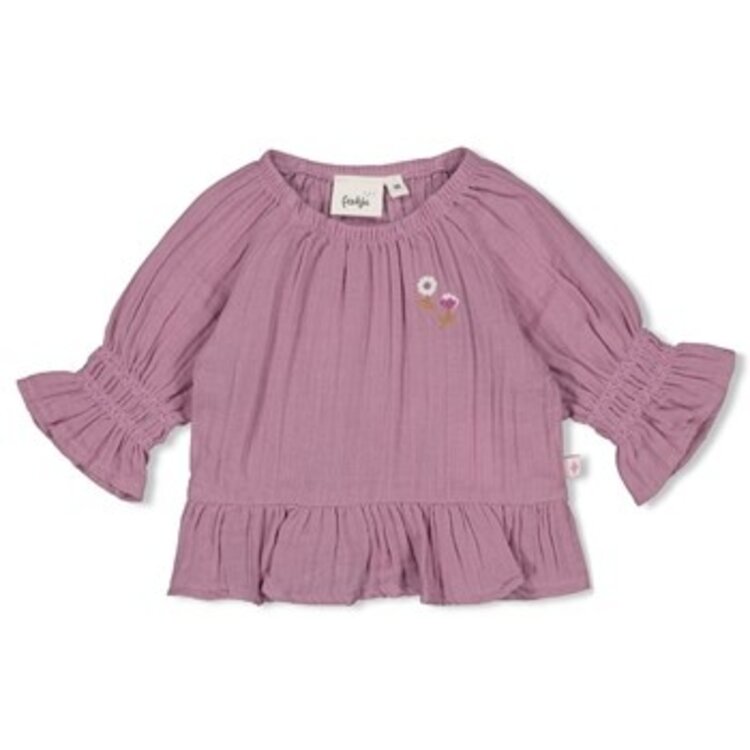 Feetje Longsleeve ruches mousseline - Flower Ranch - Violet