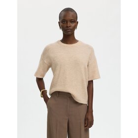 Selected Lulu 2/4 knit O-neck - Birch Melange