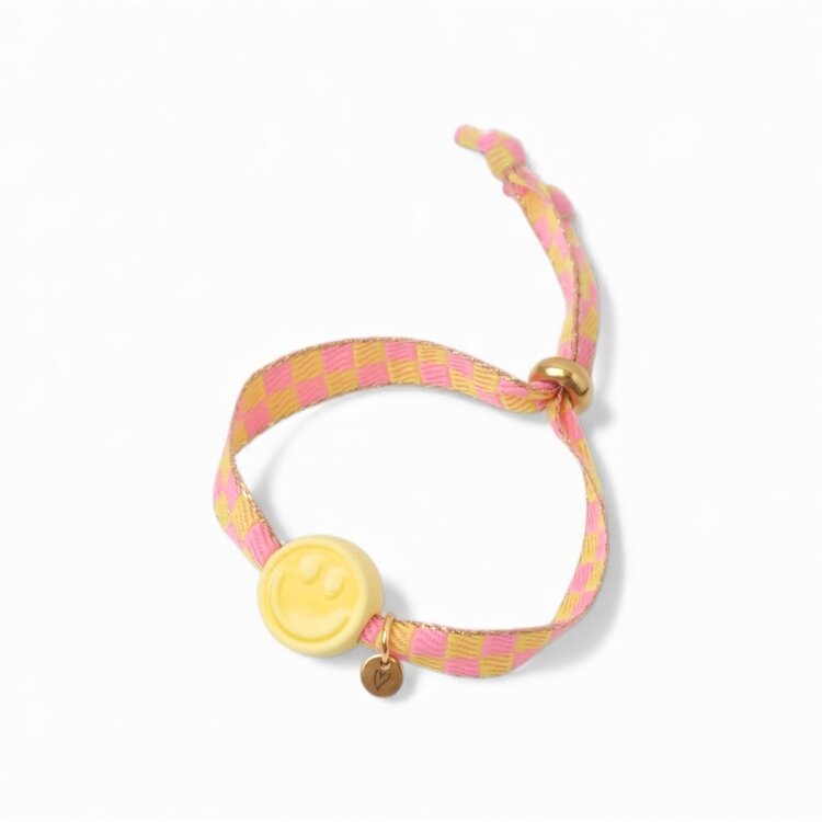 LOVEissue Bracelet Happy Smiley 2.0 - Yellow Checked Pink