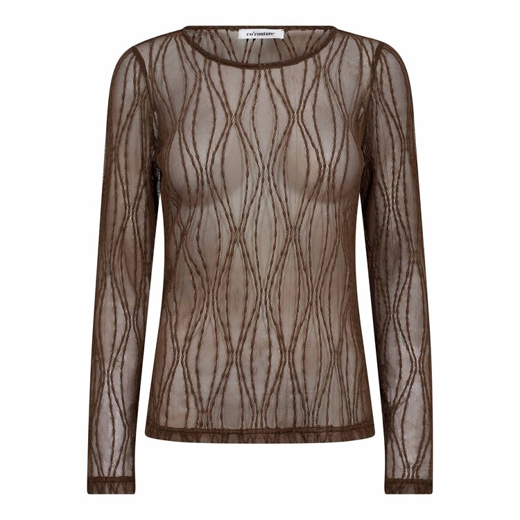 Co'Couture Marcy Mesh O-Blouse - Mocca