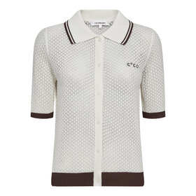 Co'Couture Lue Pointelle Polo Knit - Bone