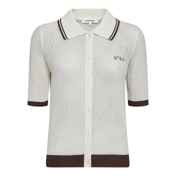 Co'Couture Lue Pointelle Polo Knit - Bone