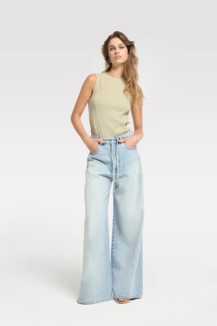 Homage Extra Wide Leg Jeans With Cord- Blue Used