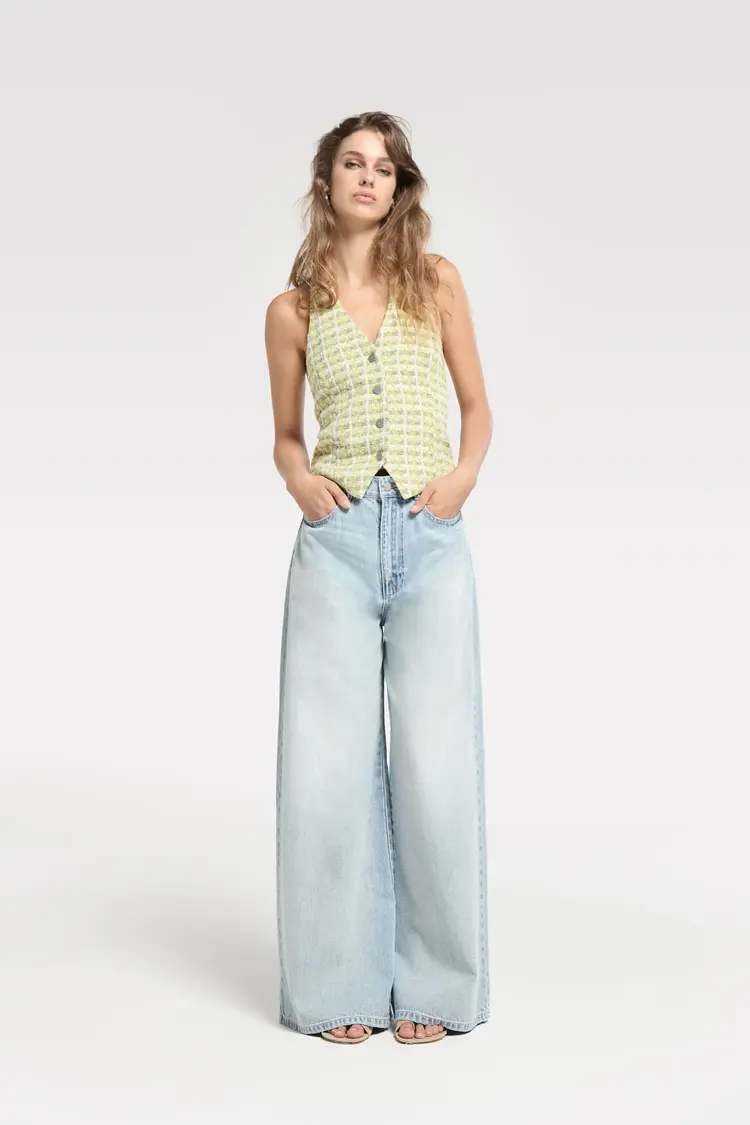 Homage Extra Wide Leg Jeans With Cord- Blue Used
