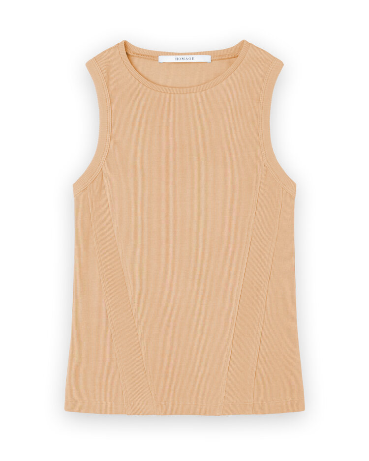 Homage Detailed Sleeveless Rib Top- Soft Coral