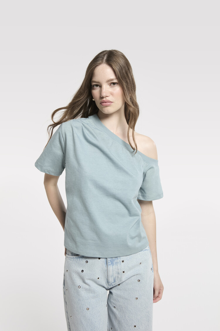 Homage Off Shoulder Top With Pleats - Sea Blue