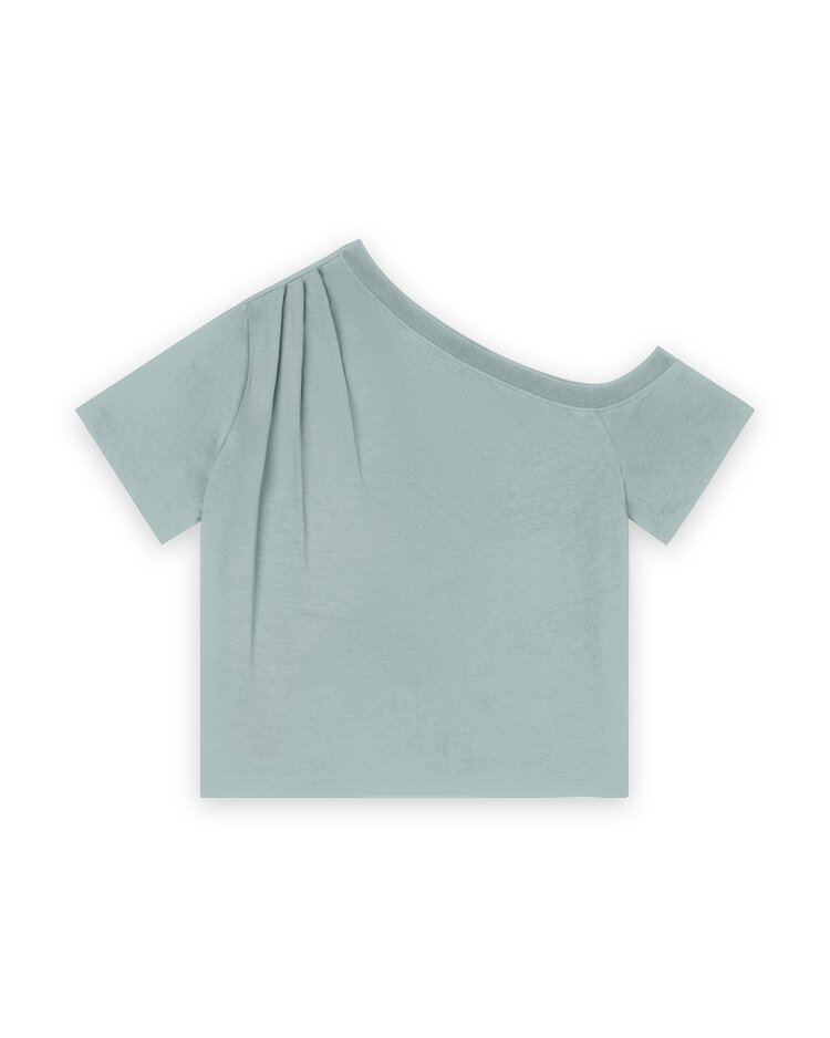 Homage Off Shoulder Top With Pleats - Sea Blue