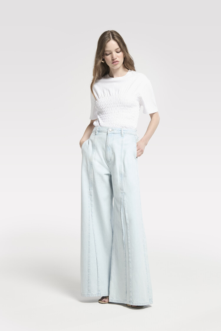Homage Pleated Wide Leg Jeans - Bleached Blue