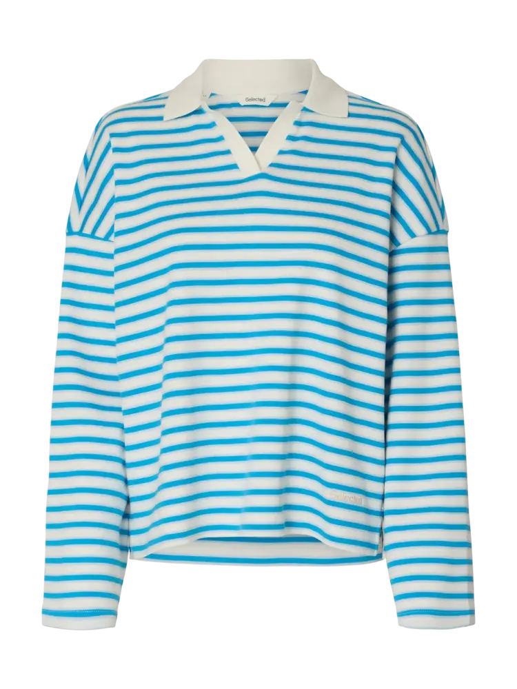 Selected Milly LS Polo - Malibu Blue Stripe