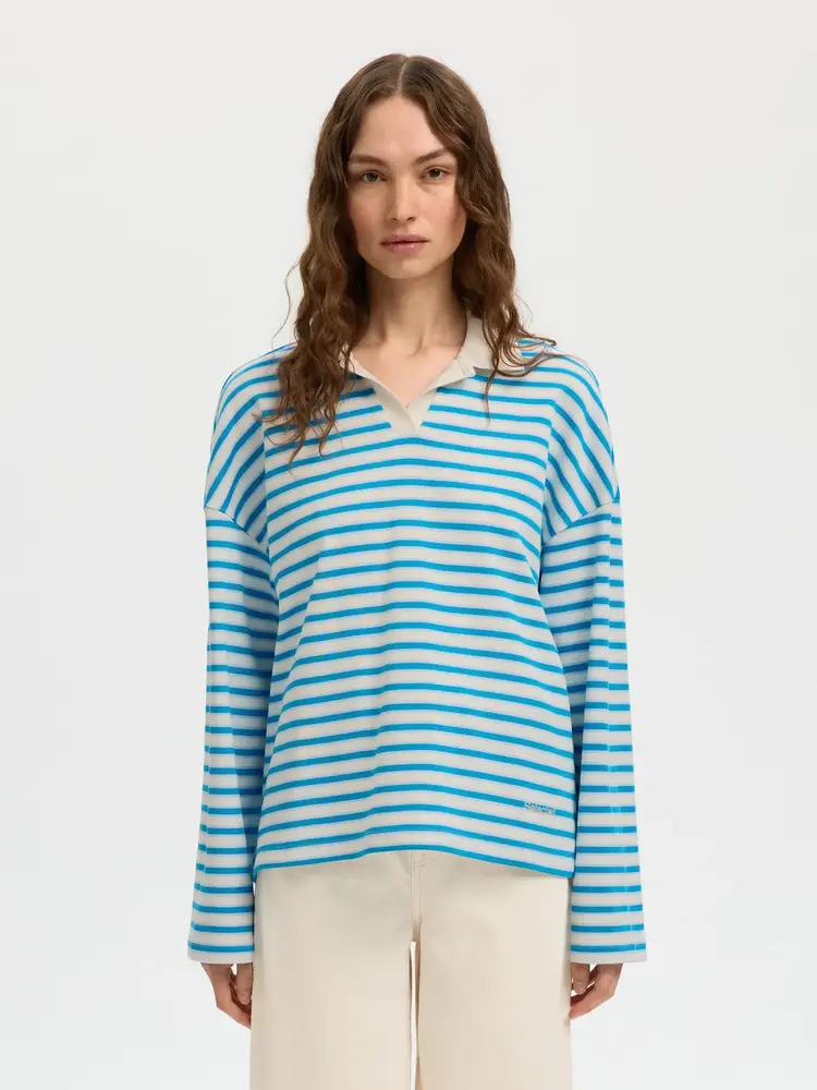 Selected Milly LS Polo - Malibu Blue Stripe