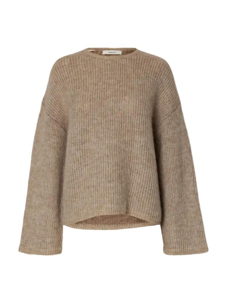 Selected Lulu Ls Knit O-neck - Chocolate Chip