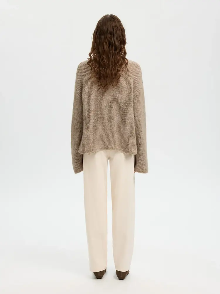 Selected Lulu Ls Knit O-neck - Chocolate Chip