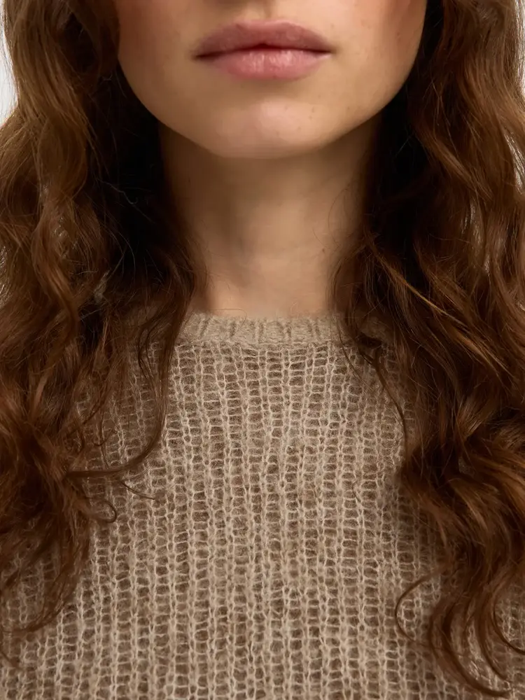 Selected Lulu Ls Knit O-neck - Chocolate Chip