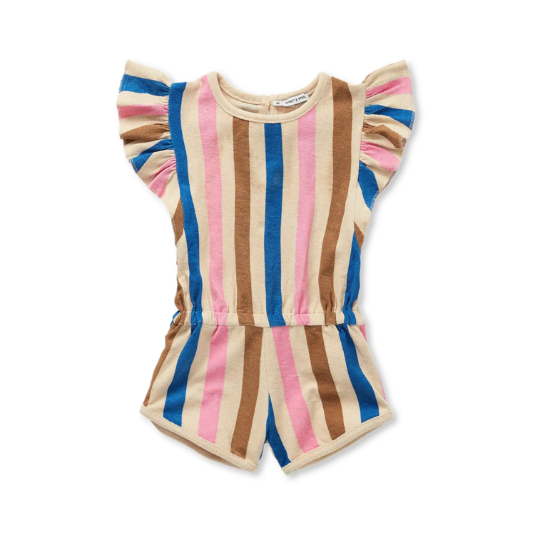 Sproet & Sprout Ruffle Jumpsuit Stripes  - Sesame