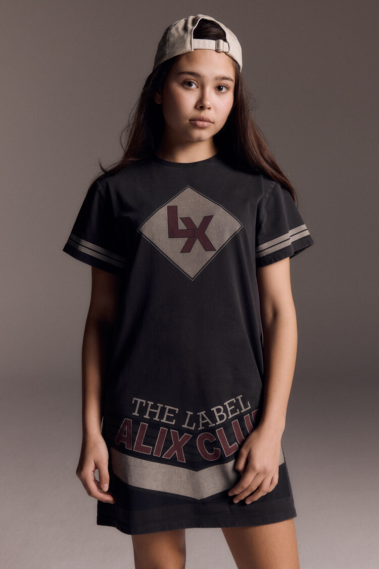 Alix the label Kids Knitted tShirt Dress - Charcoal Grey