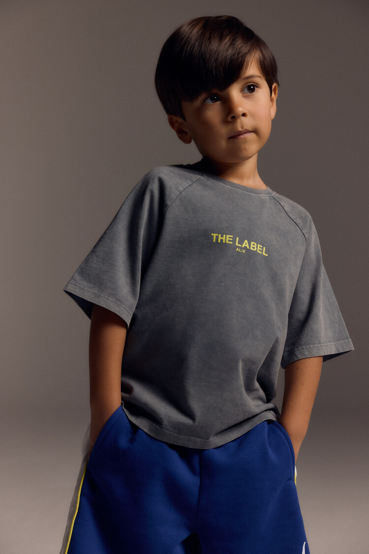 Alix the label Kids Knitted Raglan Logo tShirt - Light Grey