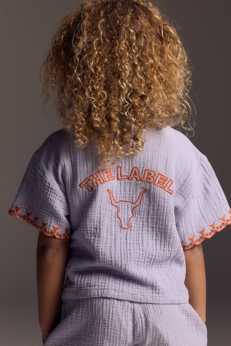 Alix the label Kids Woven Emroidered Sleeves Top - Lilac